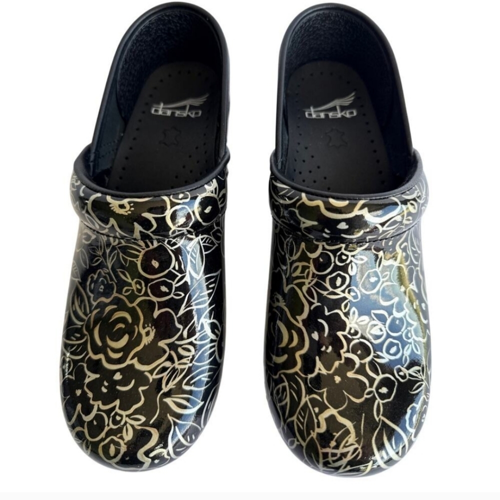 Dansko Women's Black and White Floral Slippers. One Time Wear..